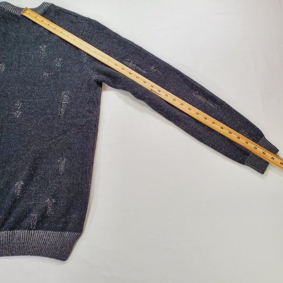 Guess Sweater Men Large Black Tight Knit Slim Oversized Tattered Look Split Hem - Picture 14 of 16